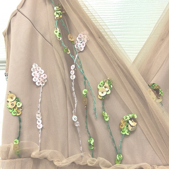 Wedding Dress Wmns Maxi Boho Fairy-core Custom Embroidered Sequined Silk Tulle - Picture 7 of 16